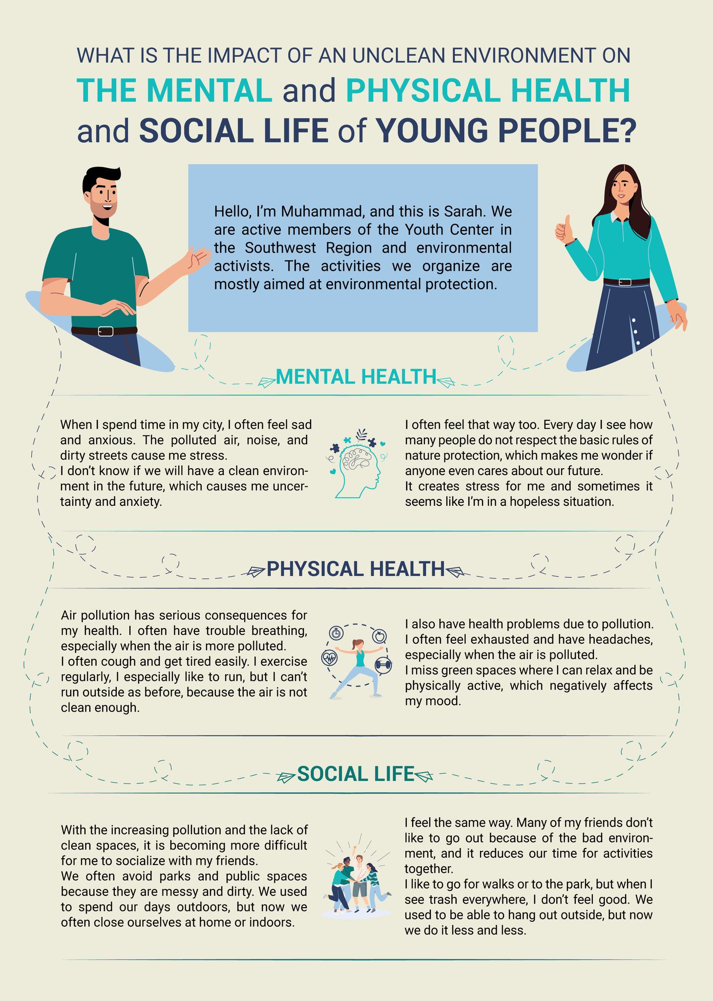 What is the impact of an unclean environment on the mental, physical, and social health of young people?